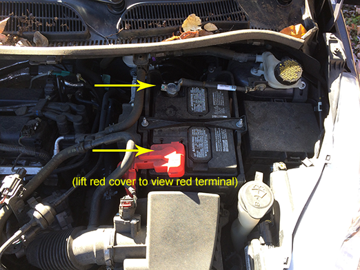 a car battery with the terminals indicated